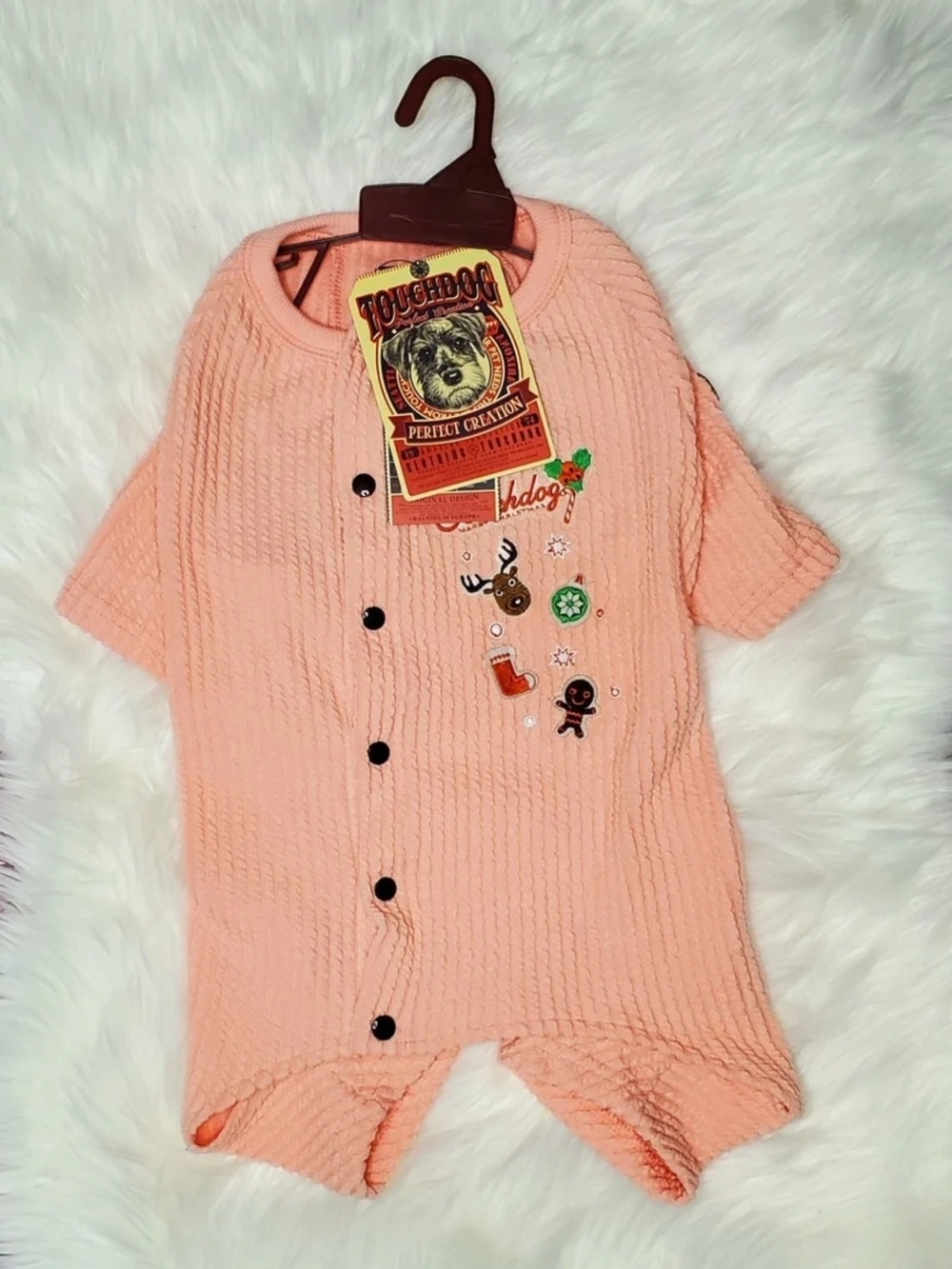 Toughdog Peach Knit Dog Romper with Festive Embroidery
